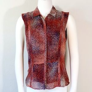 {tl} The Letter sleeveless button down top in speckled print of red/navy/white